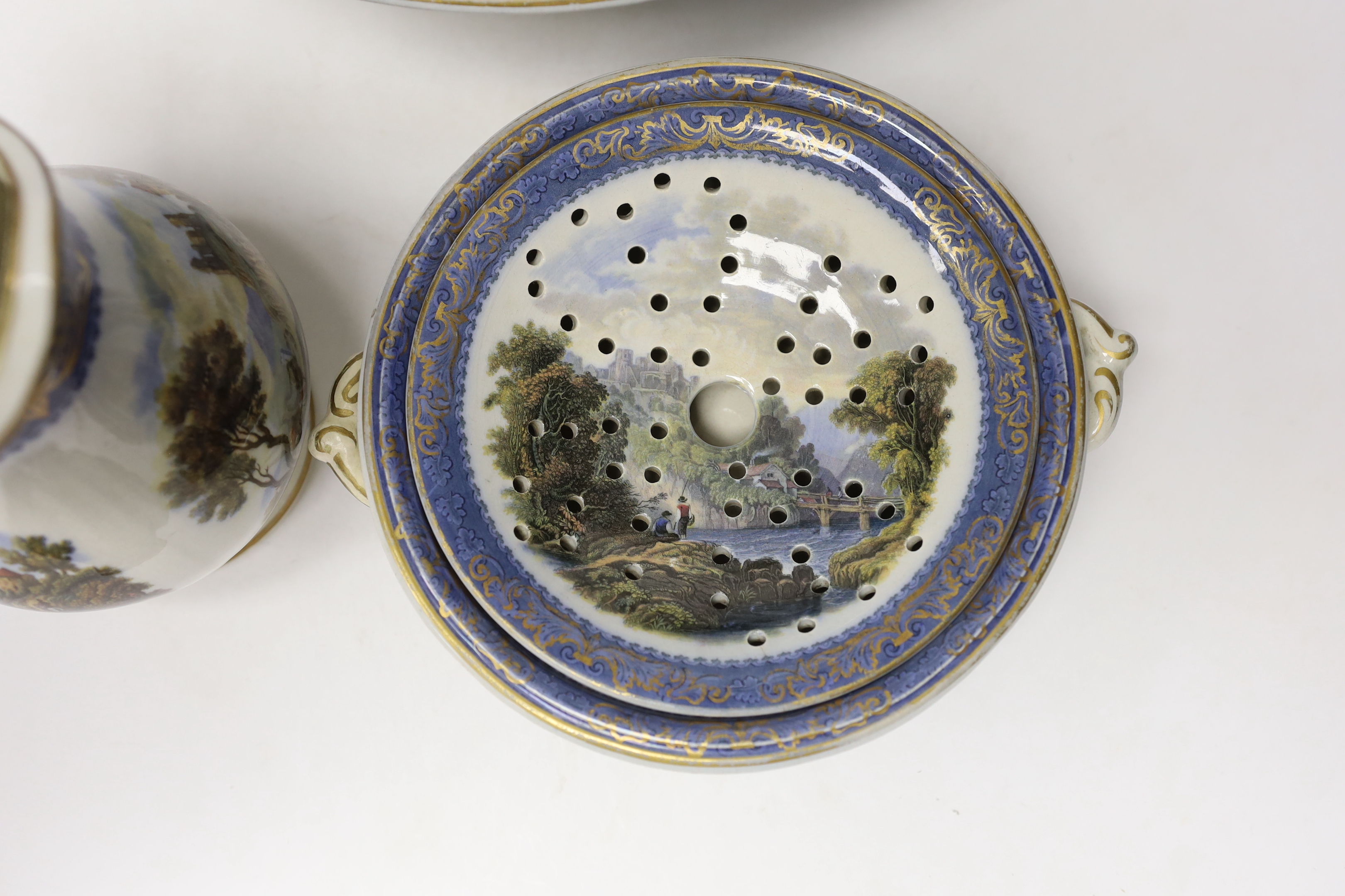 A Victorian F & R Pratt toilet set, comprising a basin, jug and shaving bowl, jug 22.5cm